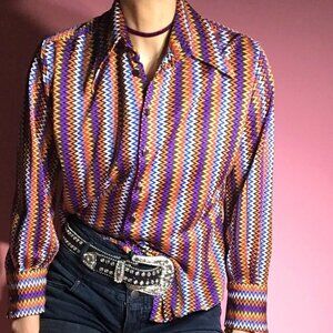 Vintage Pointed Lapel Western Button Down Size Medium‎ 1970s